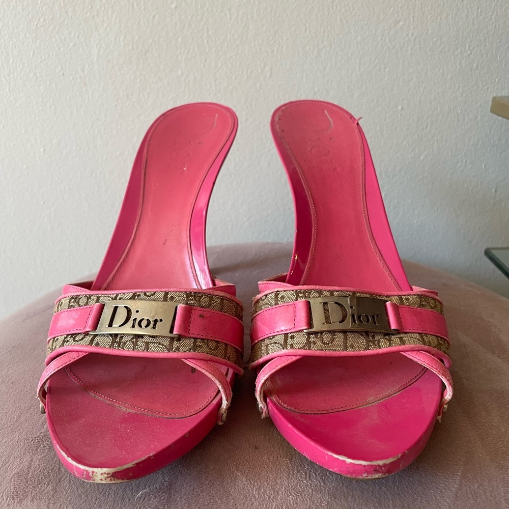 Pink Christian Dior Heeled Mule Sandals - Size 41